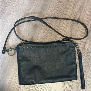 The Sak Black Leather Wristlet with Stud Accents